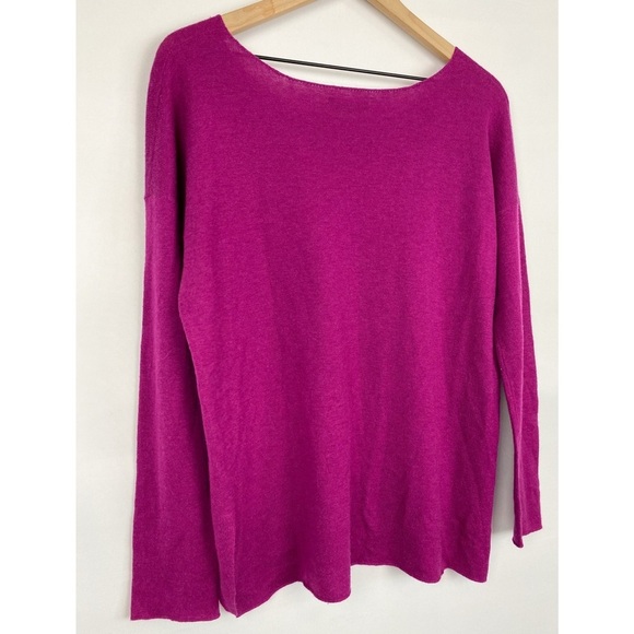 Vince Cashmere Wool Blend Sweater S Fuchsia Boatneck Old Money Bright Minimalist - Picture 6 of 9